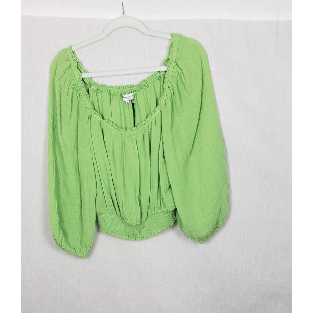 Michael Stars Kate Smocked Top Kiwi Green Double Gauze Cotton M Coastal Summer